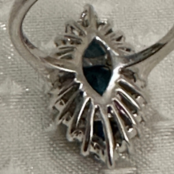 Elongated London Blue Topaz & White Zircon Sterling Silver Ring 💍 💙 Sz 7 - Picture 9 of 13